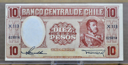 1947 Central Bank of Chile 10 Pesos/1 Condor Note - Maschke/Huerrera Signatures (#5) - 1947 Chilean Ten Diez Pesos One Condor Note - P#111
