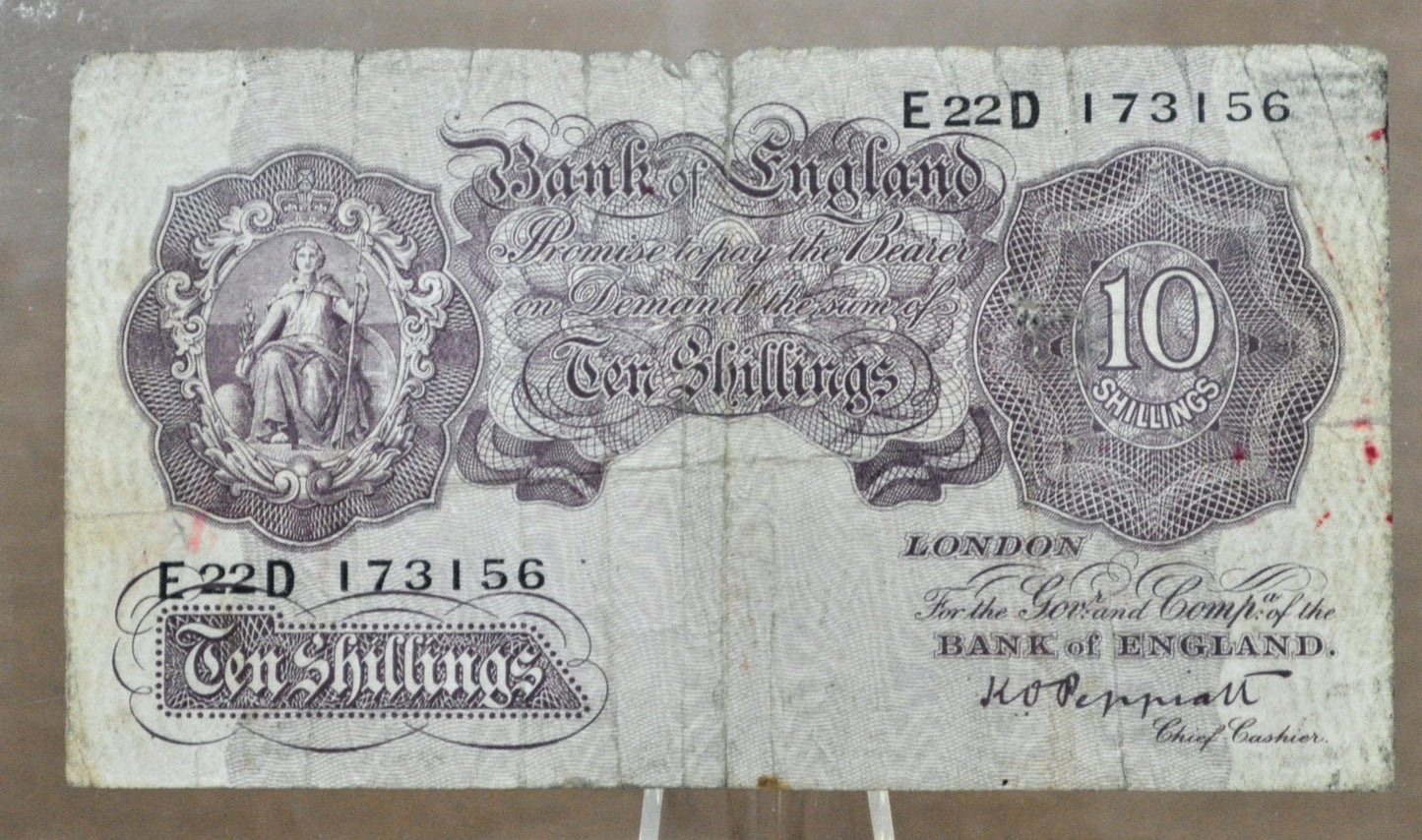 1940 Bank of England 10 Shillings Banknote - K. O. Peppiatt Signature, First Issue - 1940 Ten Shillings Bank of England Banknote - P#366