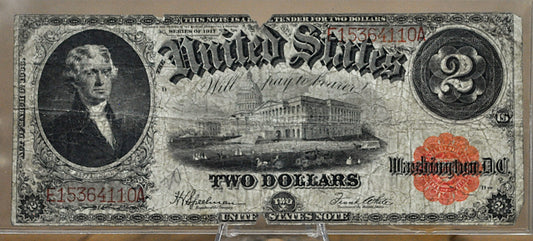 1917 2 Dollar Legal Tender Note - Fine (F) - Speelman/White - Bracelet Reverse - 1917 Horse Blanket Two Dollar Banknote - Fr.60