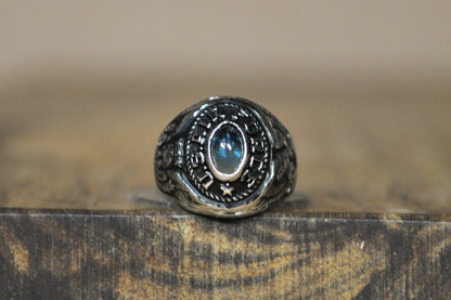 US Air Force Sapphire Class Ring Charm - Stamped and Tested Sterling Silver - Military Jewelry - Class Ring Charm