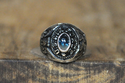 US Air Force Sapphire Class Ring Charm - Stamped and Tested Sterling Silver - Military Jewelry - Class Ring Charm