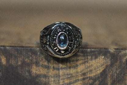 US Air Force Sapphire Class Ring Charm - Stamped and Tested Sterling Silver - Military Jewelry - Class Ring Charm