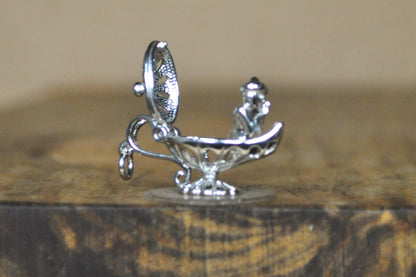 Aladdin Opening Lamp Genie Charm - Stamped and Tested Sterling Silver - Stamped GDNS - Arabian Knights