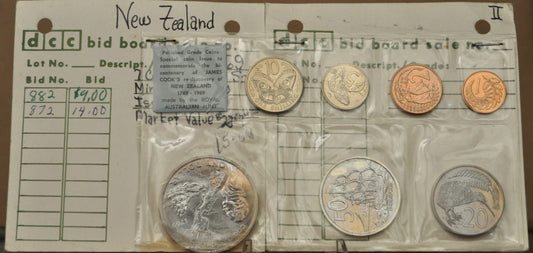 1969 New Zealand Cook Commemorative 7-Coin Specimen Set - Captain Cook Bicentenary Commemorative Coin Issue (1769–1969)