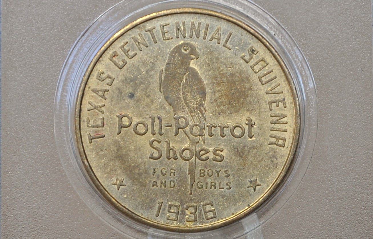 1936 Texas Centennial Poll-Parrot Shoes Advertising Token - 100th Anniversary Texas Independence 1936 Poll Parrot Shoes Promo Token