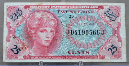 1965 U.S. Military 25 Cent Payment Certificate - Series 641 - 1965 United States Military Twenty-Five Cents Vietnam War Banknote - P#M59a