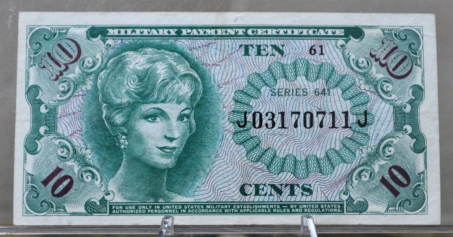 1965 U.S. Military 10 Cent Payment Certificate - Series 641 - 1965 United States Military Ten Cents Vietnam War Payment Certificate - P#M58a