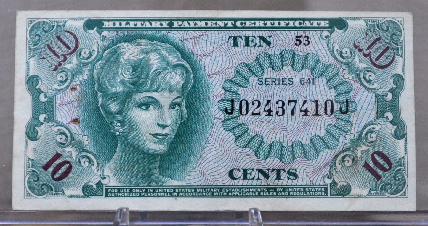 1965 U.S. Military 10 Cent Payment Certificate - Series 641 - 1965 United States Military Ten Cents Vietnam War Payment Certificate - P#M58a