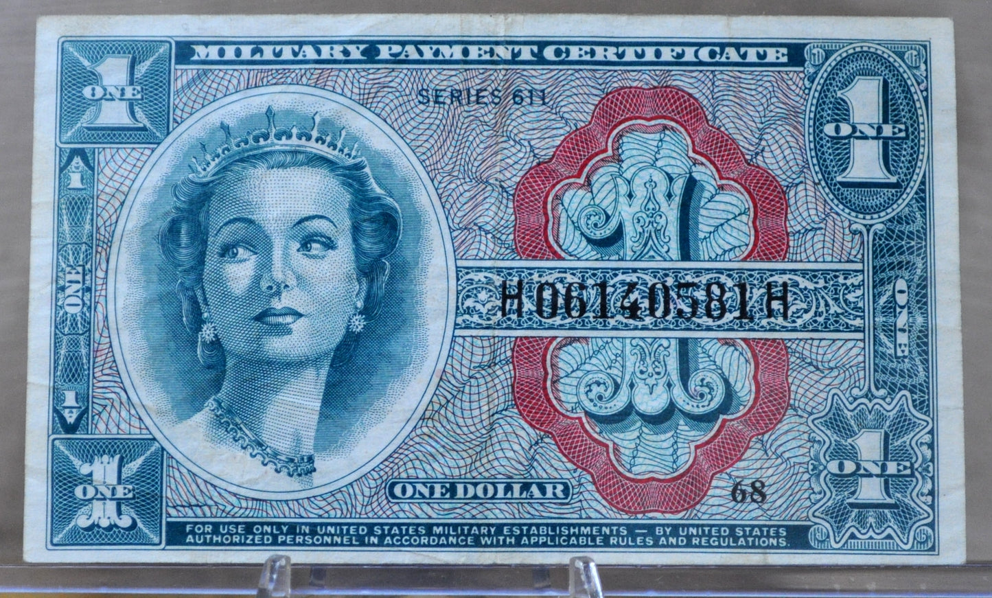 1964 U.S. Military 1 Dollar Payment Certificate - Series 611 - 1961 United States Military One Dollar Vietnam Payment Certificate - P#M54a