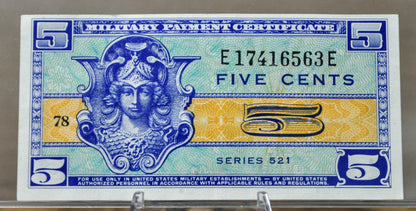 1954 U.S. Military 5 Cent Payment Certificate - Scarce Series 521 - 1954 United States Military Five Cents Payment Certificate - P#M29a