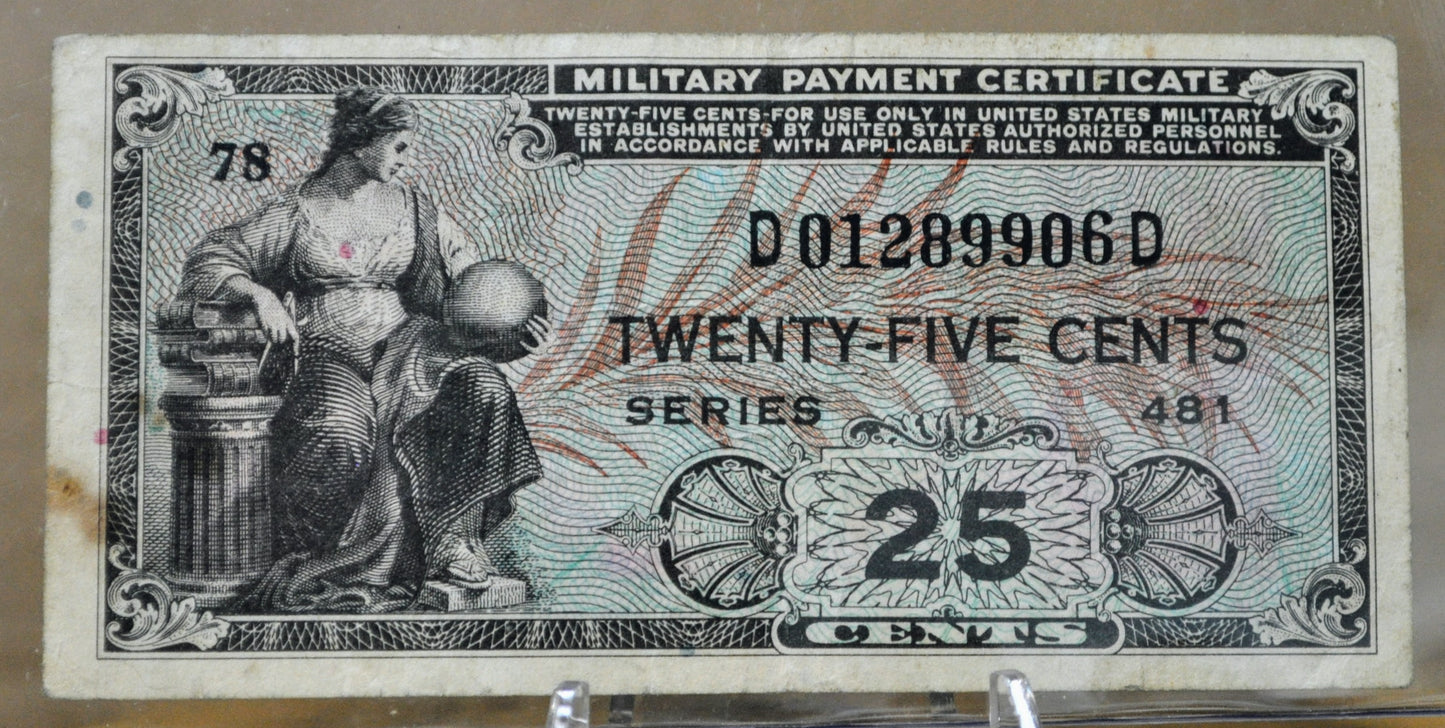 1951 U.S. Military 25 Cent Payment Certificate - Series 481 - 1951 United States Military Twenty-Five Cent Payment Certificate - P#M24a