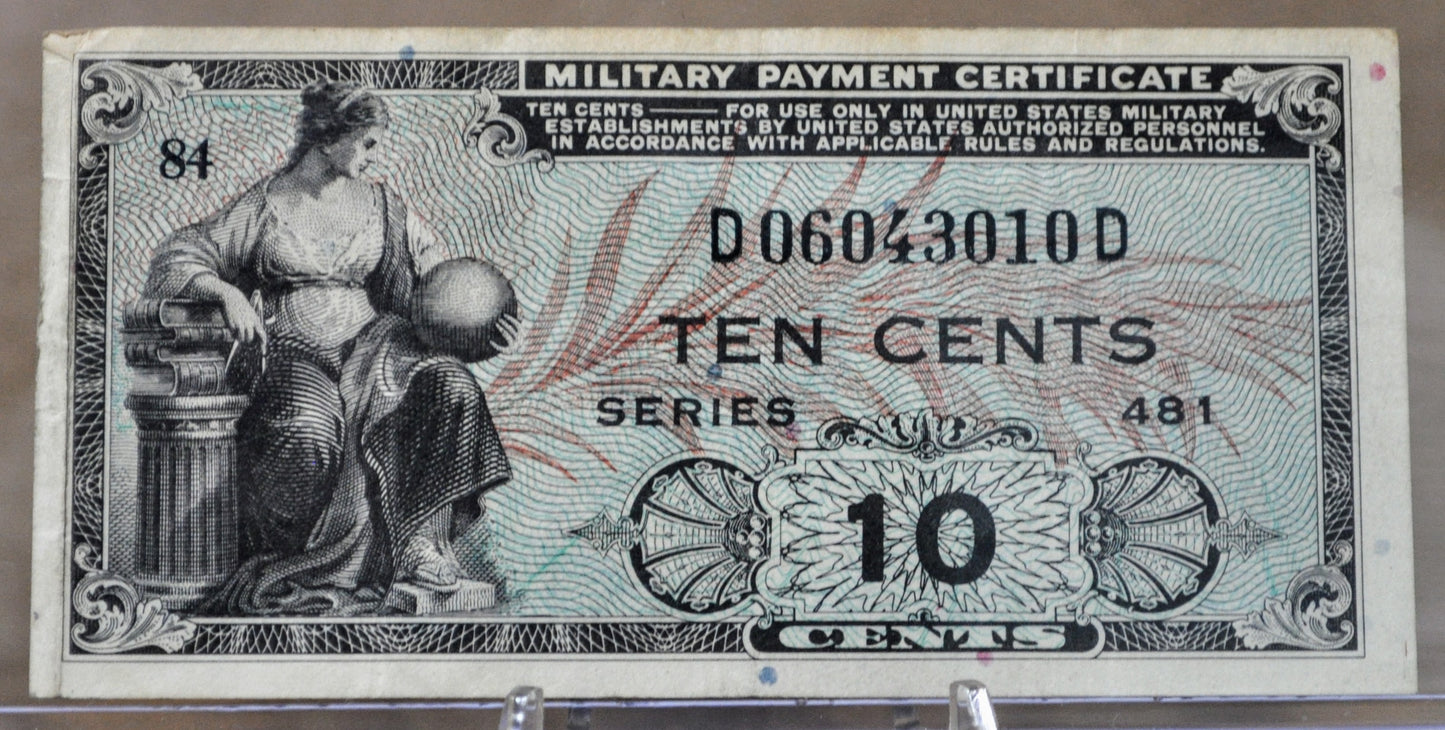 1951 U.S. Military 10 Cent Payment Certificate - Series 481 - 1951 United States Military Payment Certificate MPC Ten Cents Note - P#M23a