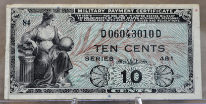 1951 U.S. Military 10 Cent Payment Certificate - Series 481 - 1951 United States Military Payment Certificate MPC Ten Cents Note - P#M23a