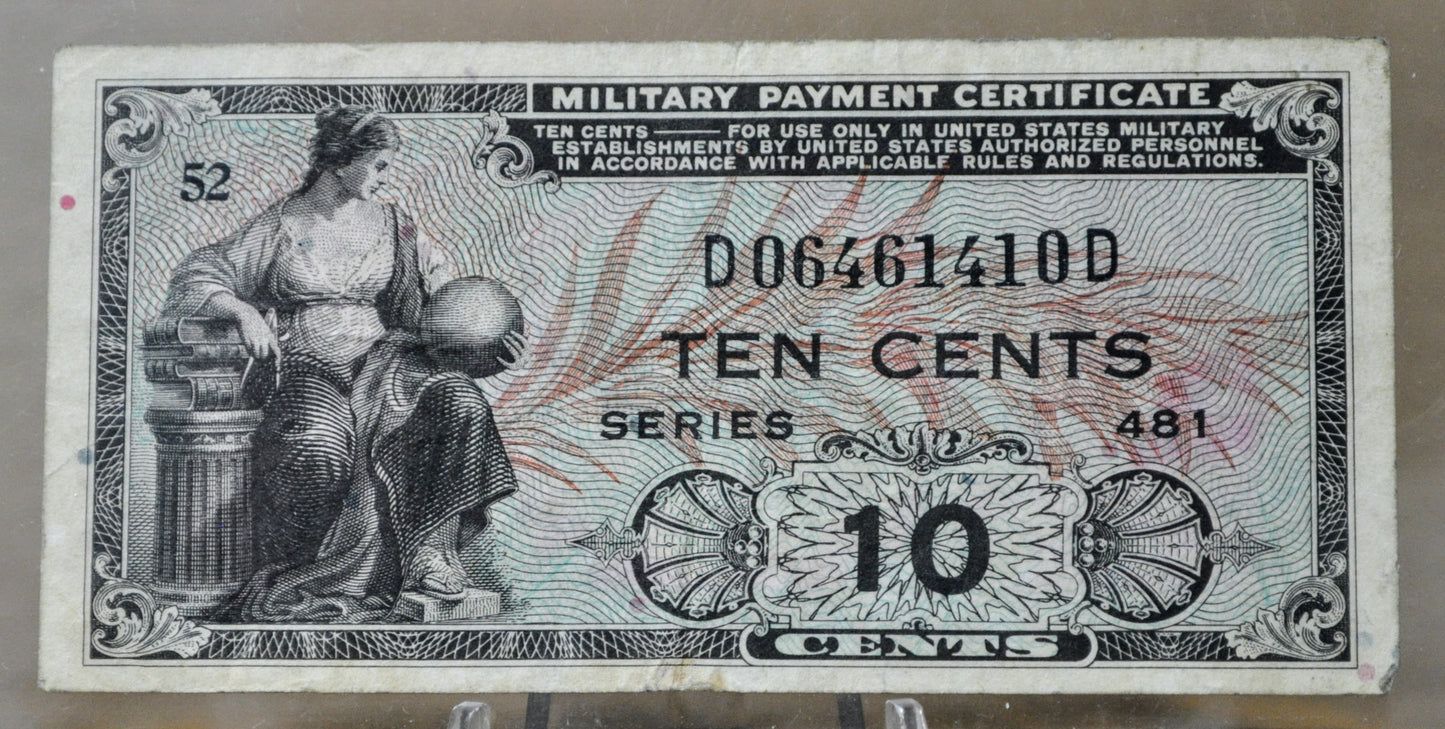 1951 U.S. Military 10 Cent Payment Certificate - Series 481 - 1951 United States Military Payment Certificate MPC Ten Cents Note - P#M23a