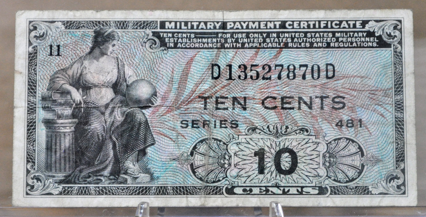 1951 U.S. Military 10 Cent Payment Certificate - Series 481 - 1951 United States Military Payment Certificate MPC Ten Cents Note - P#M23a