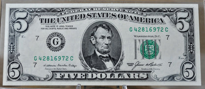 1985 US Federal Reserve 5 Dollar Note - Chicago (G) - Uncirculated (UNC) Grade - 1985 Green Seal Five Dollar Note - Fr.1978-G