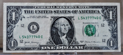 2017 Fancy Lucky 777 Serial Number 1 Dollar Note - 54377740 - 2017 One Dollar Cool Serial Number Note - Fr.3004-L2017 Fancy Lucky 777 Serial Number 1 Dollar Note - 54377740 - 2017 One Dollar Cool Serial Number Note - Fr.3004-L