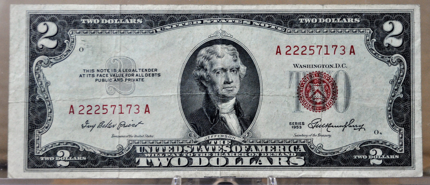 1953 Fancy Triple Repeater Serial Number 2 Dollar Note - 22257173 - 1953 Two Dollar Legal Tender Cool Serial Note - Fr#1509