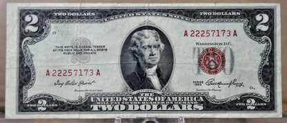 1953 Fancy Triple Repeater Serial Number 2 Dollar Note - 22257173 - 1953 Two Dollar Legal Tender Cool Serial Note - Fr#1509