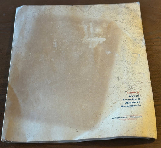 A folio of important American historical documents from American savings - 1950s-1960s prints of historic documents: Bill of Rights, Declaration of Independence, Monroe Doctrine, JFK Inaugural, etc.