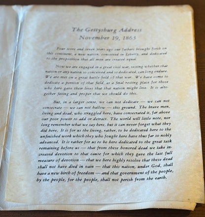 A folio of important American historical documents from American savings - 1950s-1960s prints of historic documents: Bill of Rights, Declaration of Independence, Monroe Doctrine, JFK Inaugural, etc.