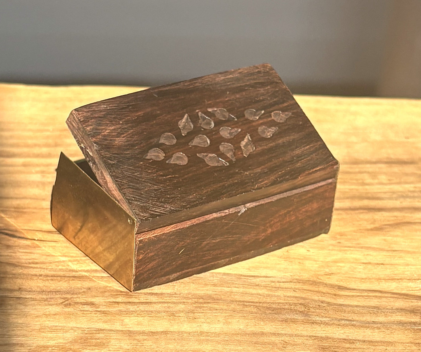 Incense Miniature Chest, Dark Brown with Brass Side Accents, Made in India - Miniature Trinket Decorative Chest Made in India