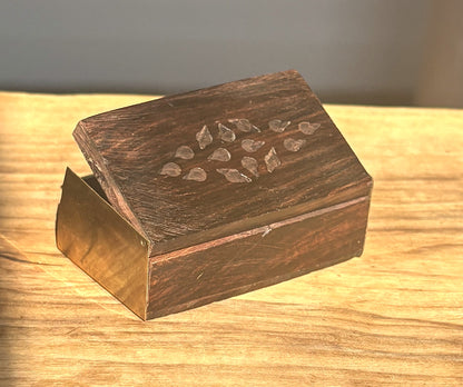 Incense Miniature Chest, Dark Brown with Brass Side Accents, Made in India - Miniature Trinket Decorative Chest Made in India