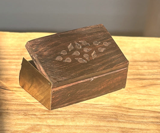 Incense Miniature Chest, Dark Brown with Brass Side Accents, Made in India - Miniature Trinket Decorative Chest Made in India