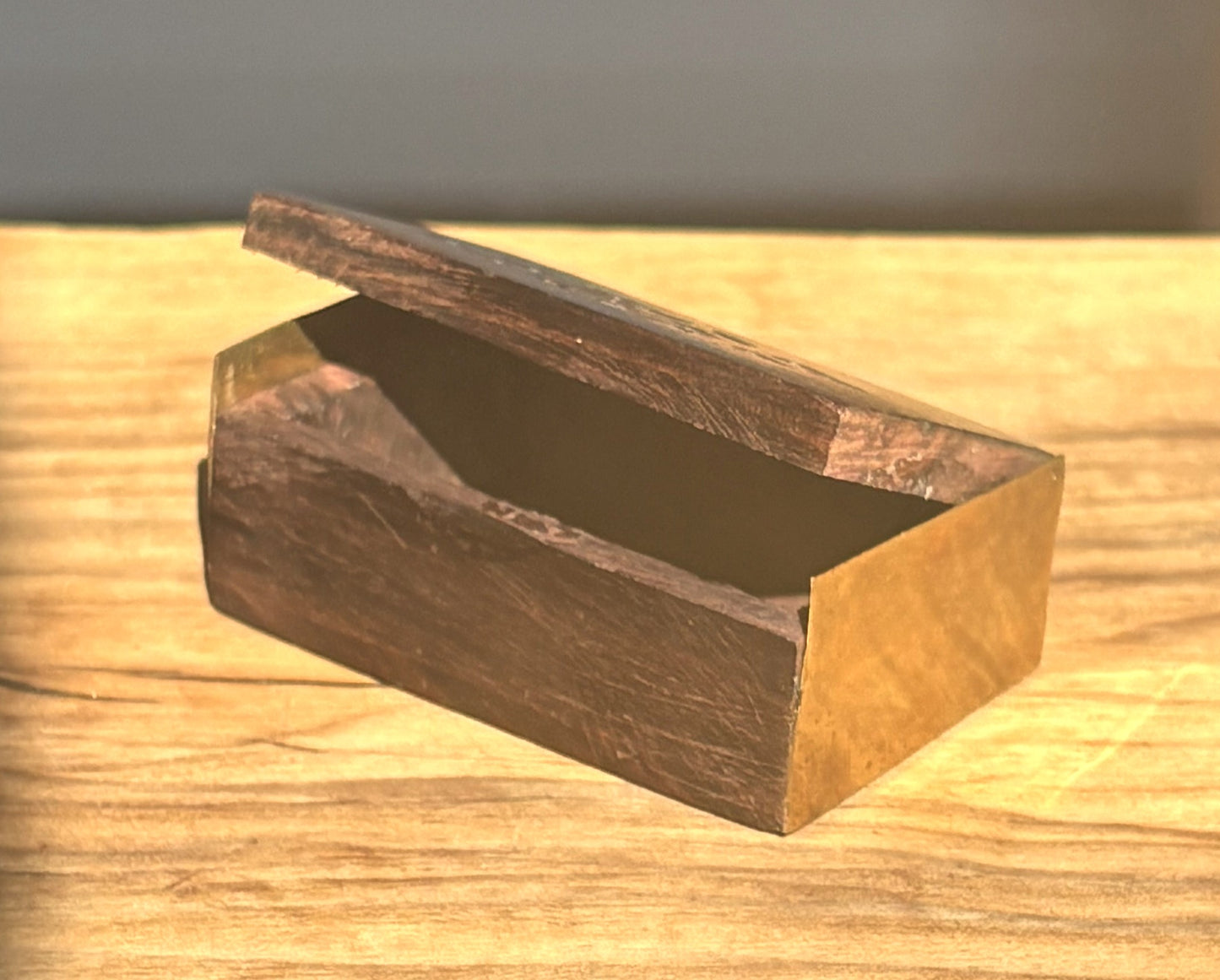 Incense Miniature Chest, Dark Brown with Brass Side Accents, Made in India - Miniature Trinket Decorative Chest Made in India