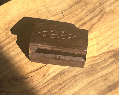 Incense Miniature Chest, Dark Brown with Brass Side Accents, Made in India - Miniature Trinket Decorative Chest Made in India