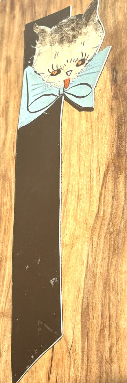 Vintage Leather Cat with Bowtie Bookmark - Fancy Cat with Bowtie Vintage Bookmark