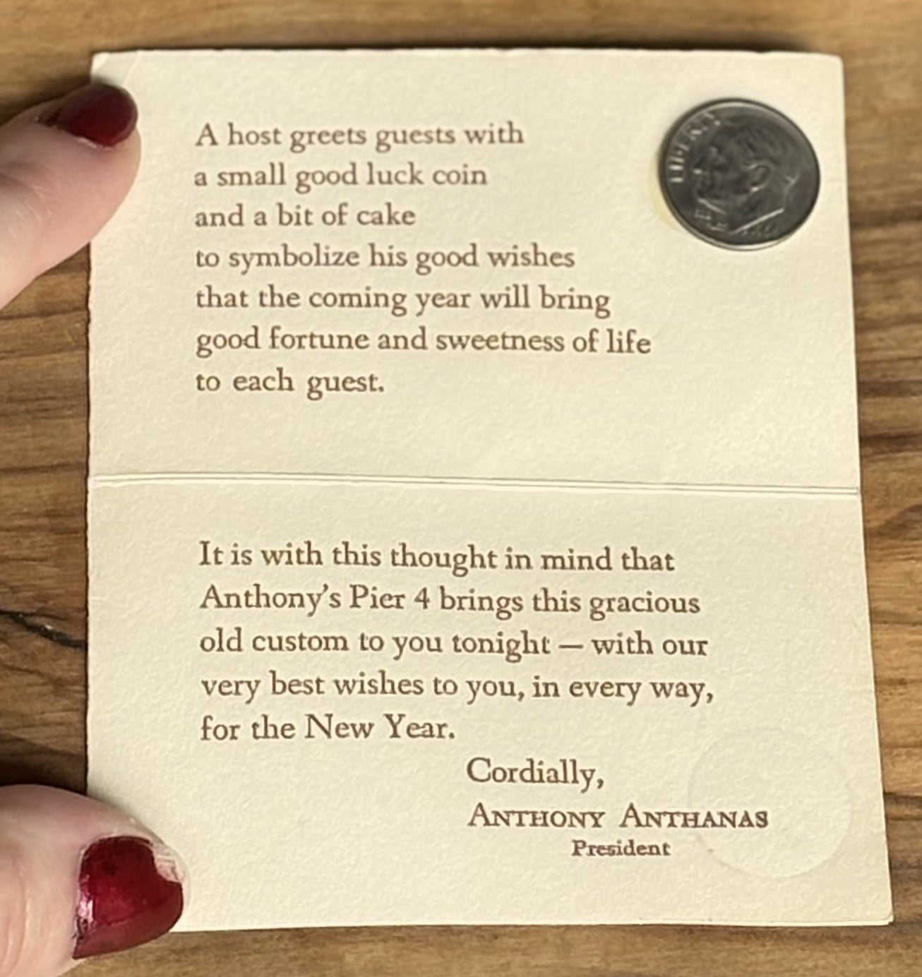 Anthony's Pier 4 New Year's Gift - Good Luck Coin 1966 Dime New Years Gift