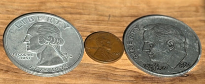 Set of 3 Giant Oversized Coins - Oversized Coins Featuring: Penny, Quarter, and a Dime