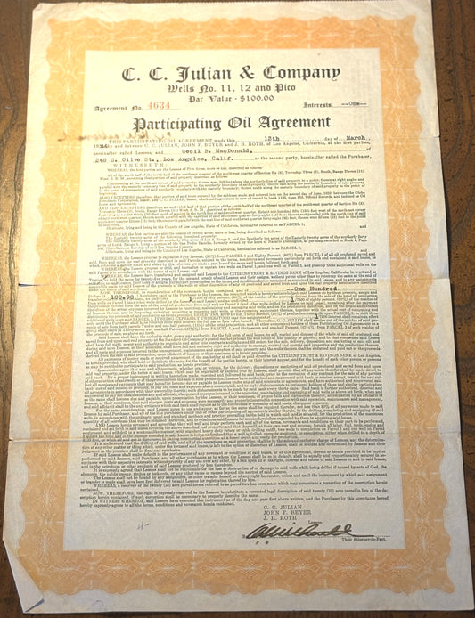C.C. Julian & Company Oil Agreement - C.C. Julian Oil Company Participation Agreement
