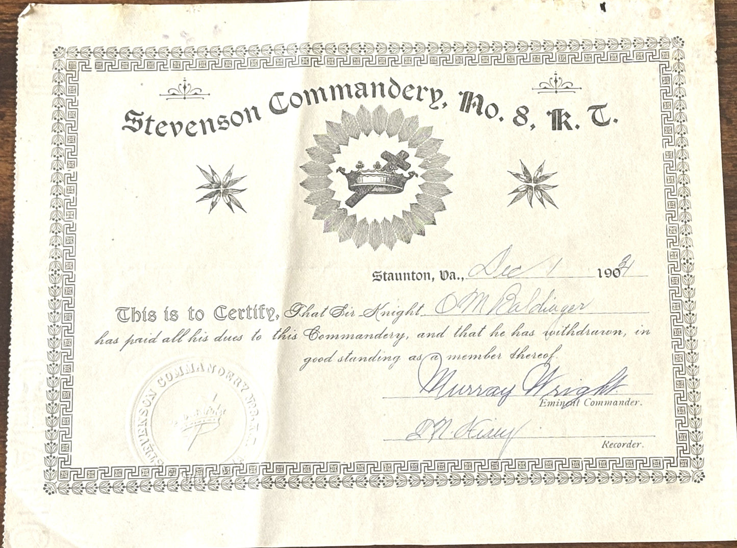 Ora Mathias Baldinger Masonic Membership Paperwork Lot of 4 - Ora M. Baldinger Membership certificates Lot of Four