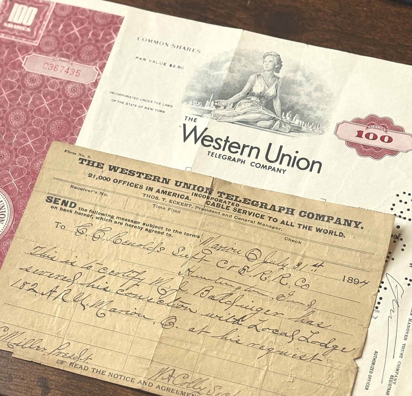 Western Union Telegraph Co. Lot of Two Documents - Vintage Western Union Telegraph Paperwork Lot of 2