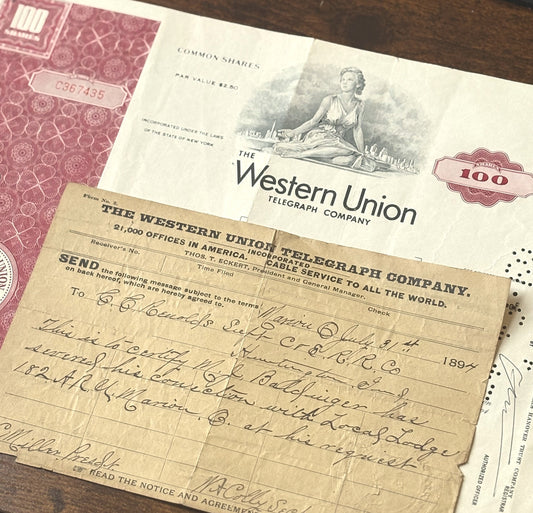 Western Union Telegraph Co. Lot of Two Documents - Vintage Western Union Telegraph Paperwork Lot of 2