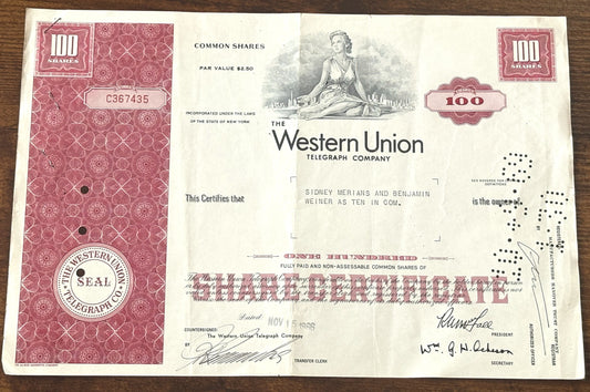 Western Union Telegraph Co. Lot of Two Documents - Vintage Western Union Telegraph Paperwork Lot of 2