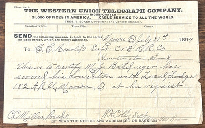 Western Union Telegraph Co. Lot of Two Documents - Vintage Western Union Telegraph Paperwork Lot of 2