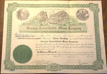 Ivanhoe Consolidated Mines Company Lot of Two Stock Certificates from 1915-1916 - Vintage Lot of Two Stock Certificates from Ivanhoe Consolidated