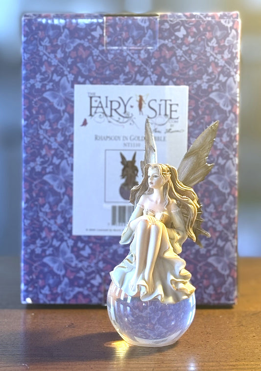 Rhapsody In Gold Bubble Fairy NT1110 Figurine - 2009 TheFairySite.Com Rhapsody in Gold Bubble - Antique Handmade Bubble Fairy Figurine