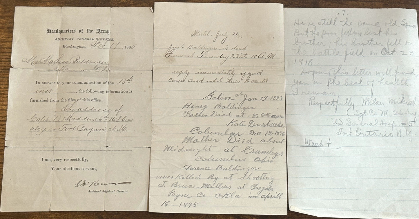 Major Ora Mathias Baldinger Lot of 6 Personal Letters - O.M. Baldinger Personal Military Letters Lot of Six