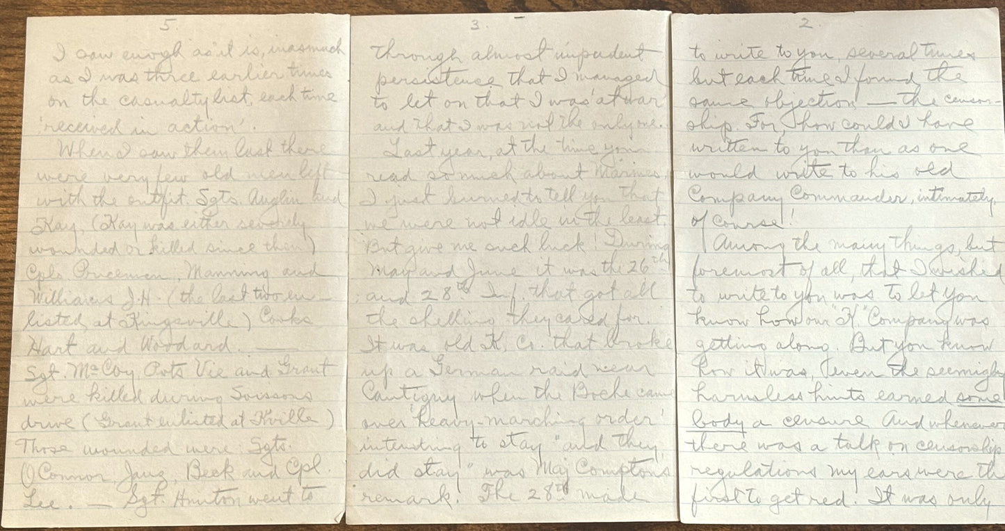 Major Ora Mathias Baldinger Lot of 6 Personal Letters - O.M. Baldinger Personal Military Letters Lot of Six