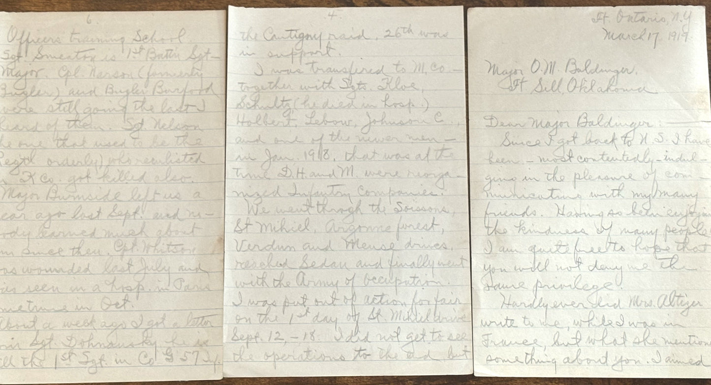 Major Ora Mathias Baldinger Lot of 6 Personal Letters - O.M. Baldinger Personal Military Letters Lot of Six