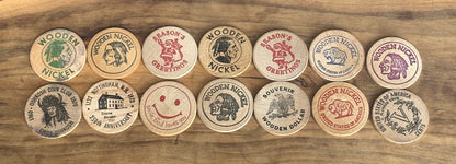 Lot of 14 Wooden Nickels - Fourteen Wooden Nickels Lot - Wooden Nickels lot of 14