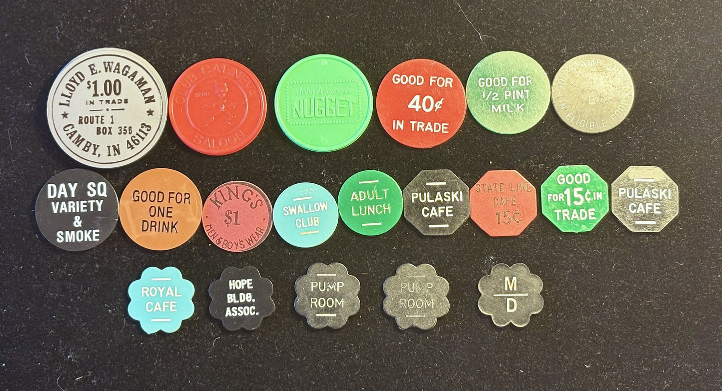 20 Plastic Trade/ "Good For" Tokens, Pick Your Variant! - Clubs, Drinks, Cafe, Etc. Pick your Variant!!!