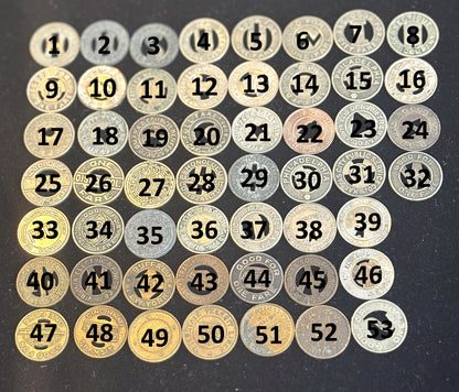 Over 50 Transit Tokens, Pick Your Variant! - Holed Vintage Transit Tokens Pick your Variant!!!