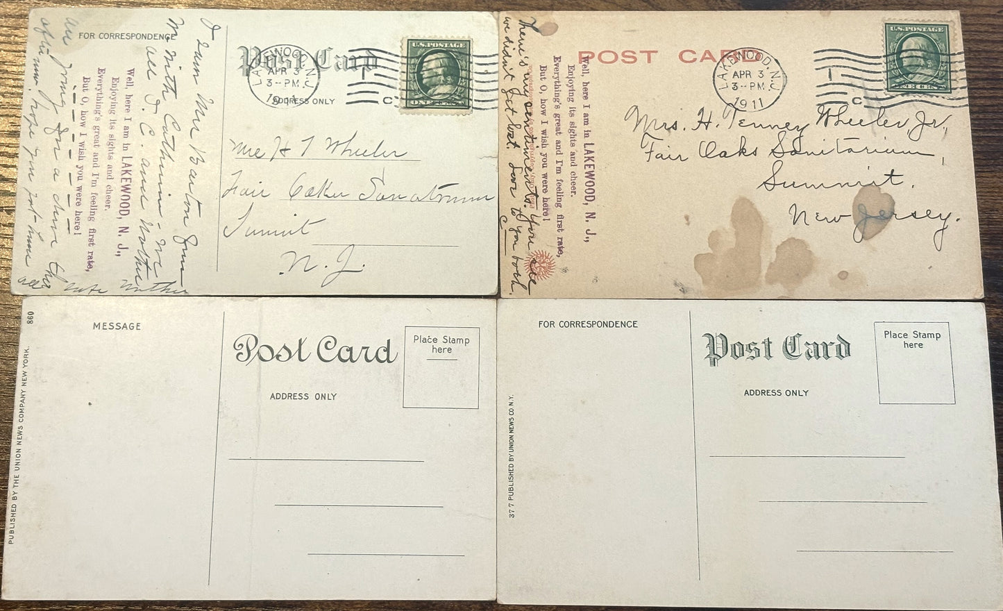 Lot of Four Lakewood, New Jersey Postcards - Antique Lakewood New Jersey Lot of Four Postcards