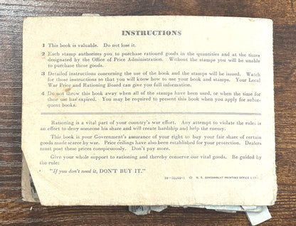 Antique War Ration Booklet with Stamps - 1943 Vintage War Ration Book No. 3