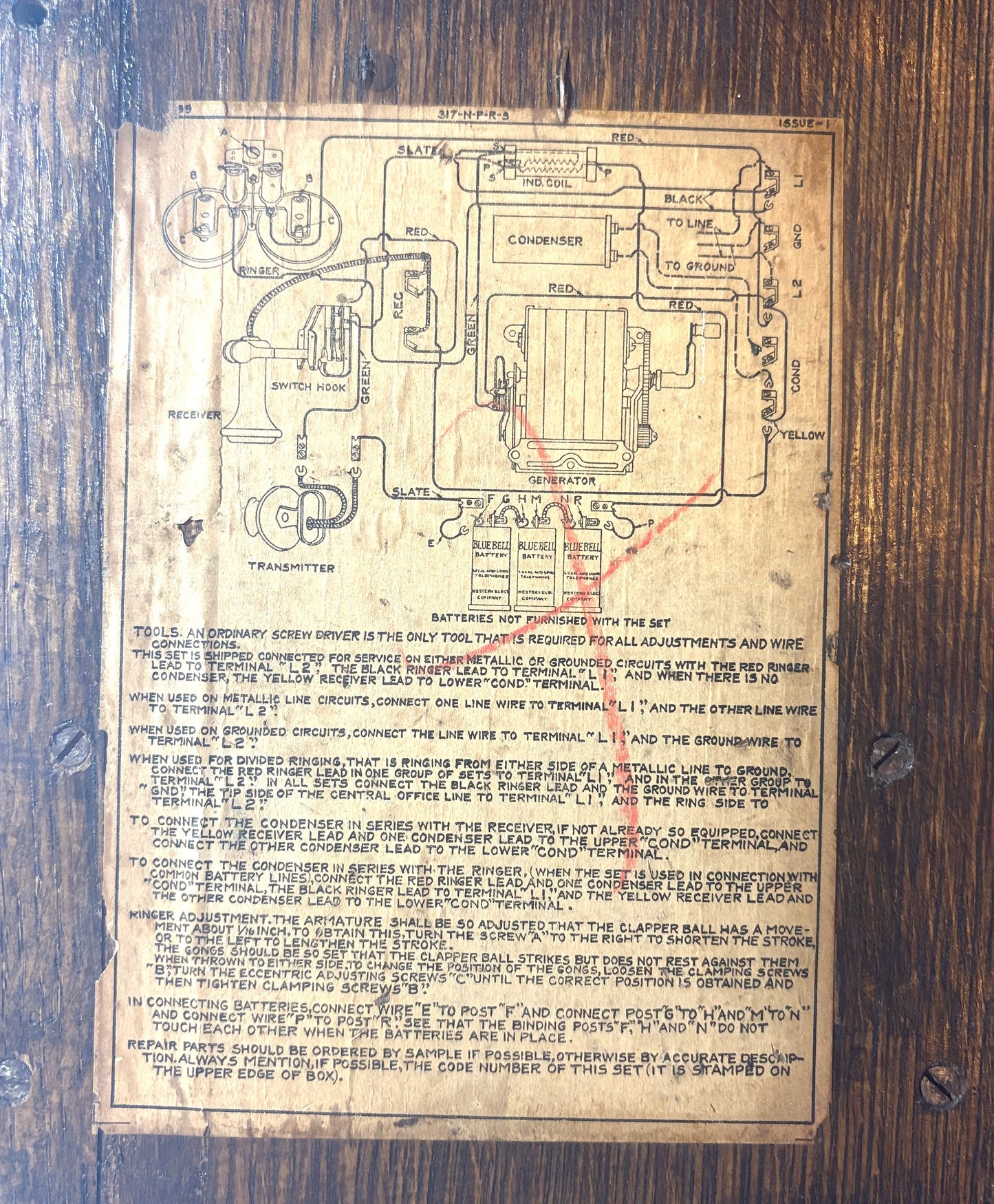 Antique 1911 Series 317 Western Electric Oak Wall-Mounted Phone - Western Electric 1911 Vintage Wall Mounted Phone Series 317